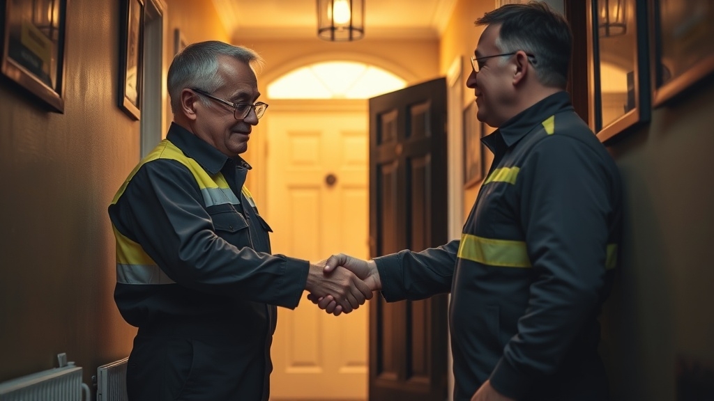 Engineer shaking hands with a Tadworth homeowner after locating their leak